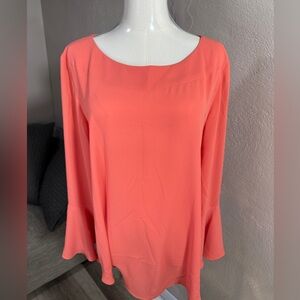 Ann Taylor Coral Long Sleeve Blouse Size Large Flowy Tunic Top